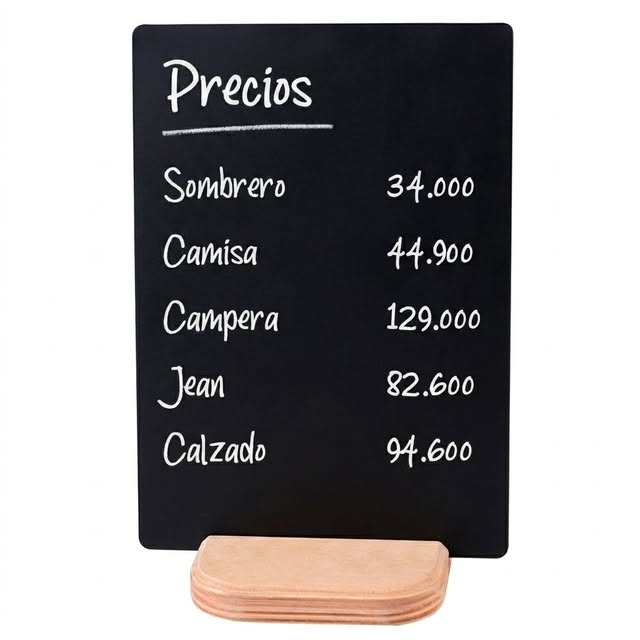 Pizarra de precios con base de madera